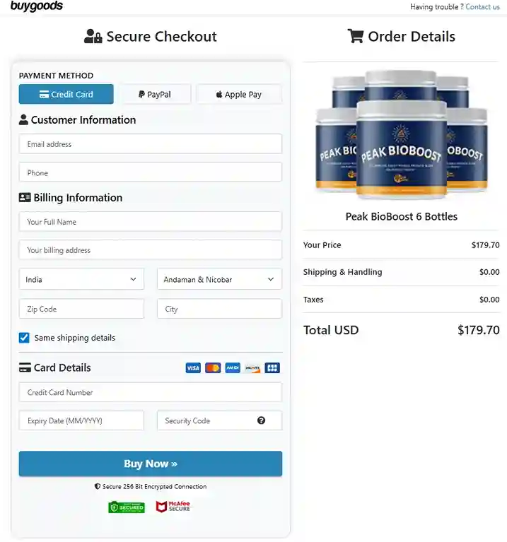 Peak BioBoost Order Page